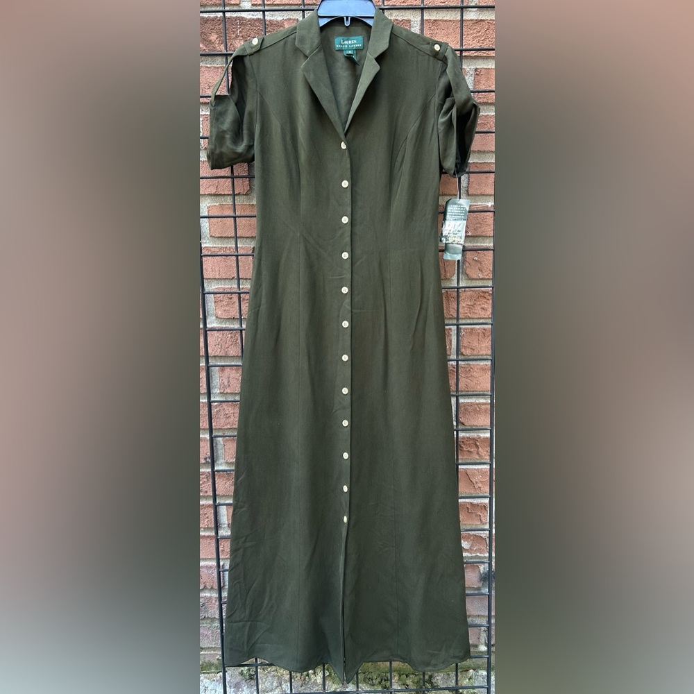 Lauren Ralph Lauren Button-Down Olive Green Dress NWT